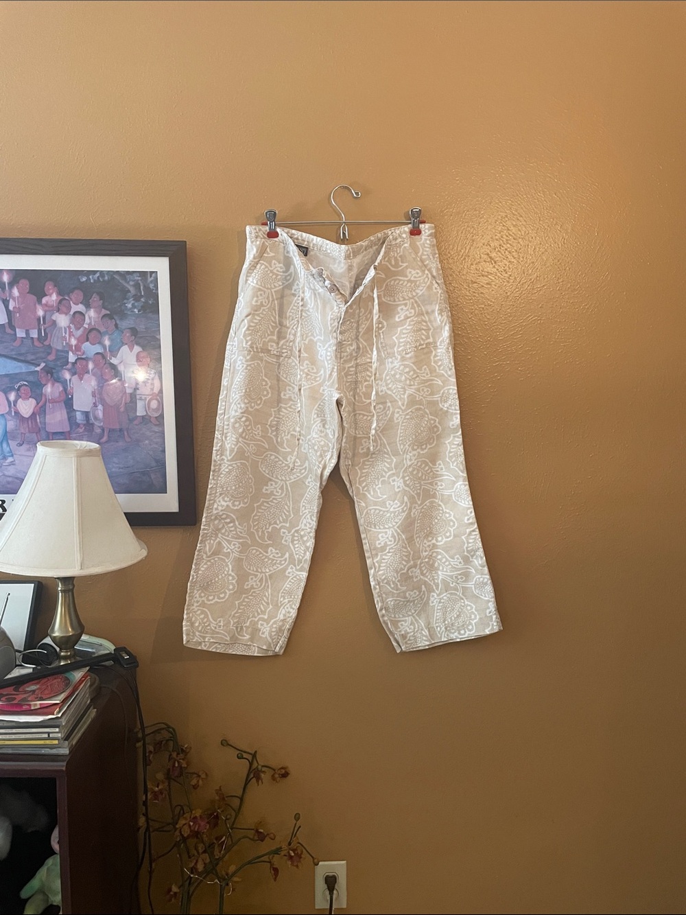 Lands' End Neutral Paisley pants in Cream and White